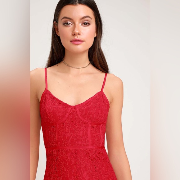 Lulus Love Me Right Red Lace Bodycon Midi Dress - Picture 3 of 12